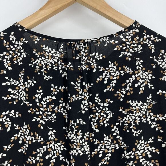 Talbots Top Size Small Black Brown Floral Chiffon Ruffle Bell Sleeve Blouse - Picture 6 of 7